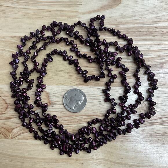 Dyed Freshwater Nugget Pearl Necklace 59” Endless Rope Strand Purple - Picture 5 of 6
